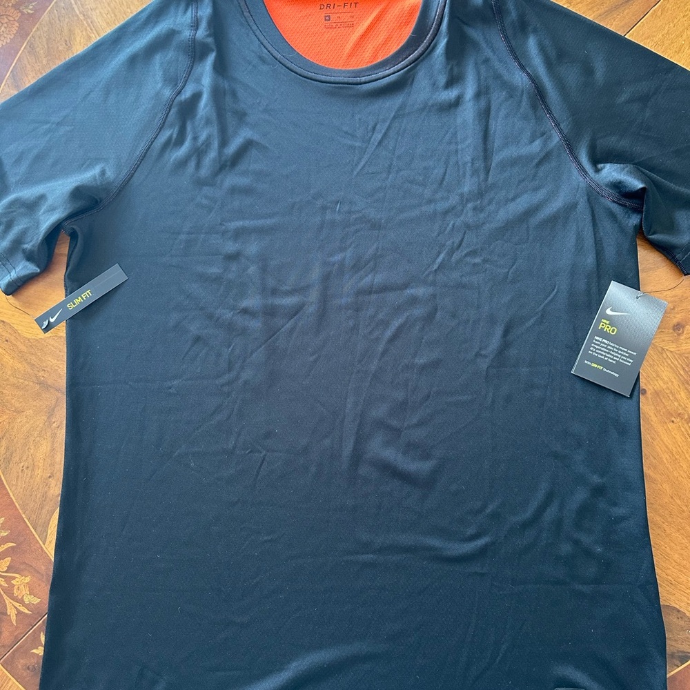 Nike Men's Black and Orange Dri-FIT Tee